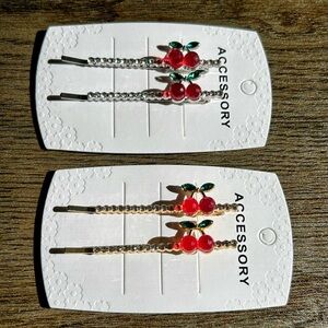 Each: Delicate Gold or Silver Cherry Hair Pins